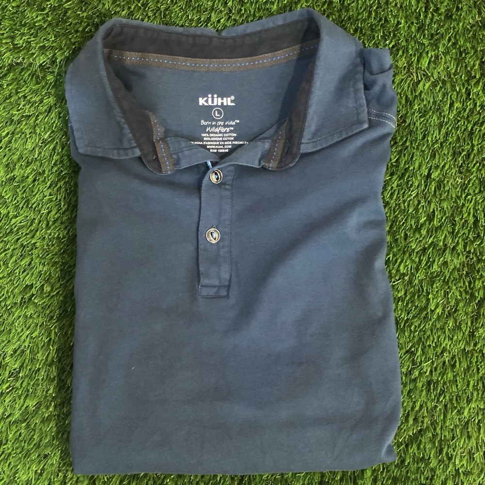 Kuhl Wildfibre Wayfarer Men's Blue Large Polo Casual Outdoor Adult‎ Cotton